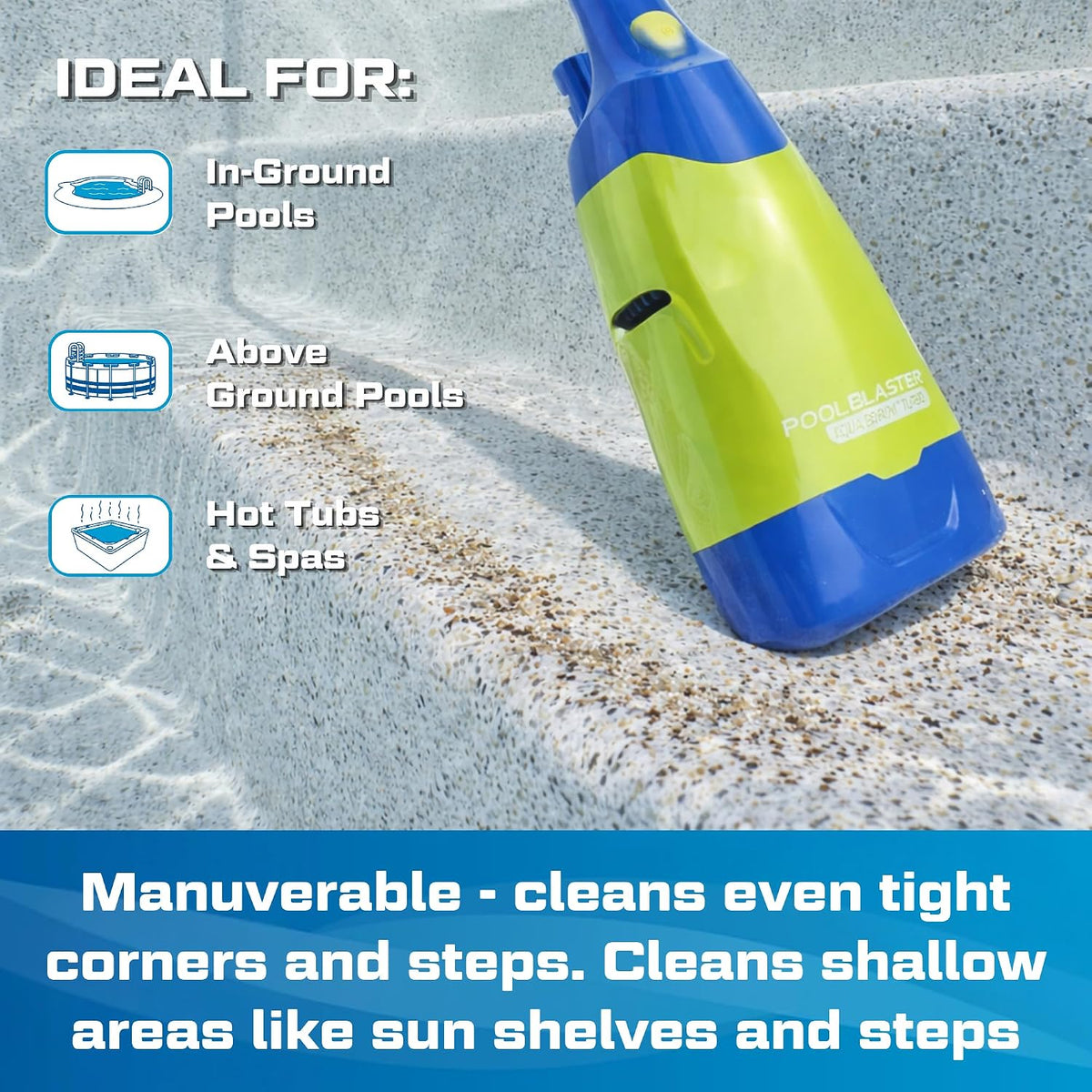 Pool Blaster Aqua Broom Turbo Spa Vacuum for Hot Tub Cordless Rechargeable Hoseless for Spot Cleaning, 40 min Runtime, Pool Pole and USB Charging Cable Included