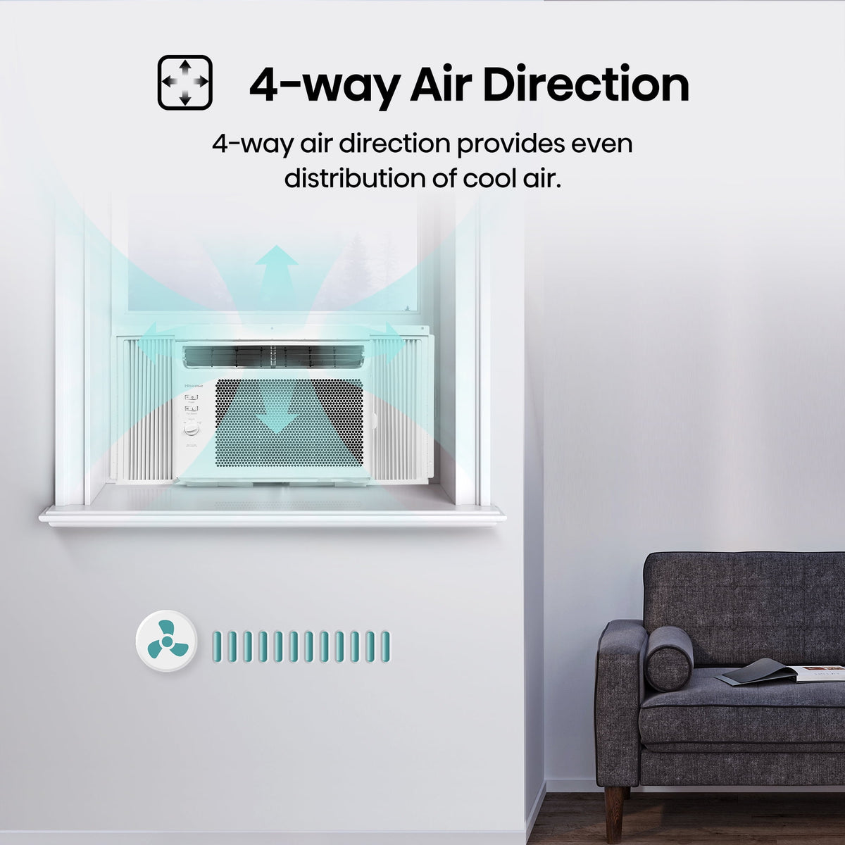 Hisense 5,000 BTU Window Air Conditioner 150 sq ft. Easy Clean, Easy to Install, 4-Way Air Direction, Powerful Cooling with Ultra Quiet Comfort, Damaged Box