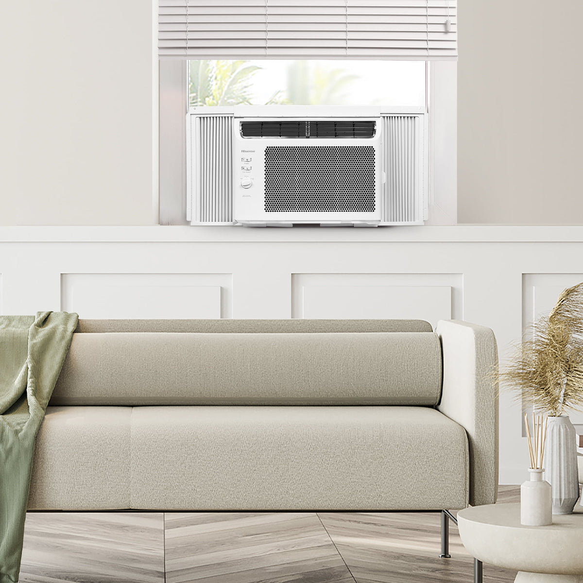 Hisense 5,000 BTU Window Air Conditioner 150 sq ft. Easy Clean, Easy to Install, 4-Way Air Direction, Powerful Cooling with Ultra Quiet Comfort, Damaged Box