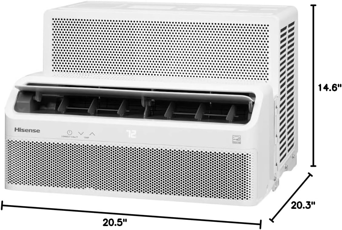 Hisense 8,000 BTU Smart Inverter Window Air Conditioner Easy Install Bracket, Up to 350 Sq Ft, Ultra-Slim Profile, 3 Speed, 700W, 4Way Air Direction, (slightly damaged box)
