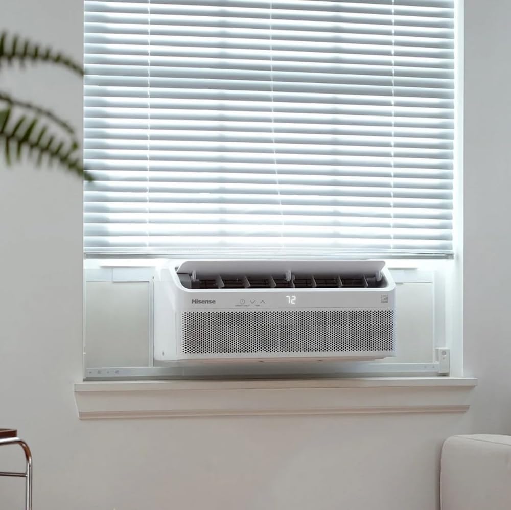 Hisense 8,000 BTU Smart Inverter Window Air Conditioner Easy Install Bracket, Up to 350 Sq Ft, Ultra-Slim Profile, 3 Speed, 700W, 4Way Air Direction, (slightly damaged box)