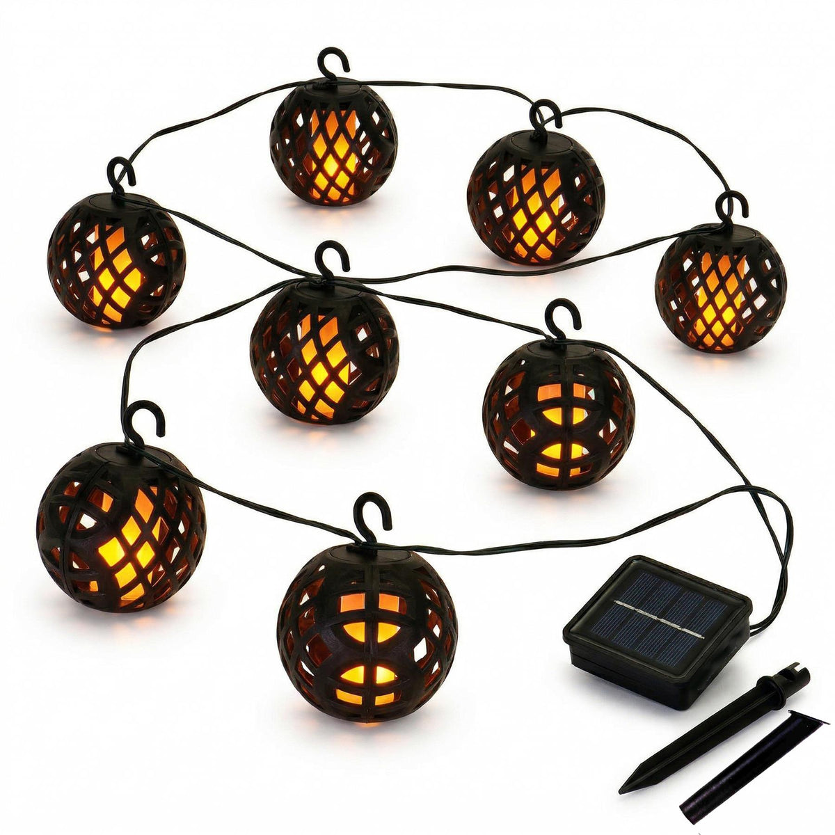 SOLASA 8 LED Solar Powered Fireball String Lights,  Dancing Flickering Flame Effect LED String Globe Hanging Lantern Lights for Outdoor