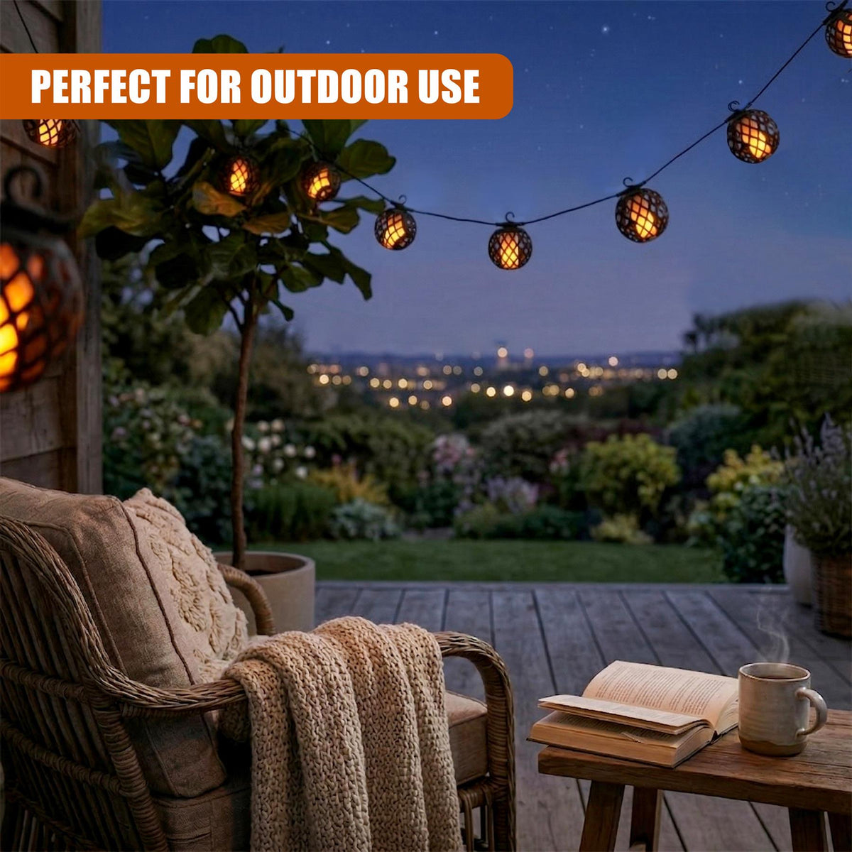 SOLASA 8 LED Solar Powered Fireball String Lights,  Dancing Flickering Flame Effect LED String Globe Hanging Lantern Lights for Outdoor