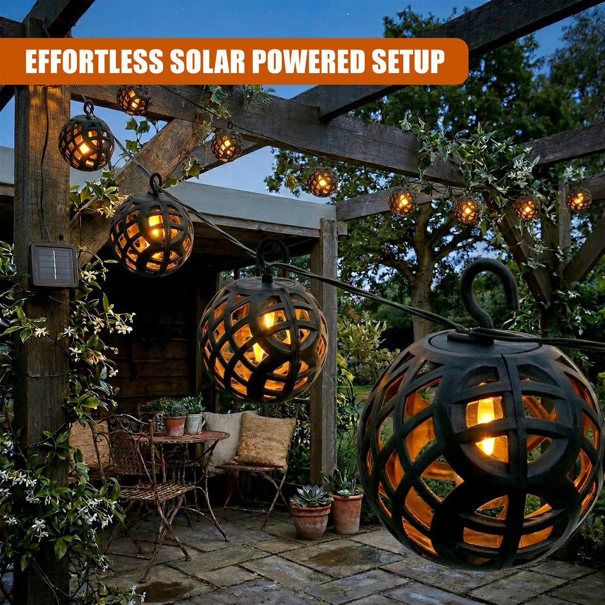 SOLASA 8 LED Solar Powered Fireball String Lights,  Dancing Flickering Flame Effect LED String Globe Hanging Lantern Lights for Outdoor