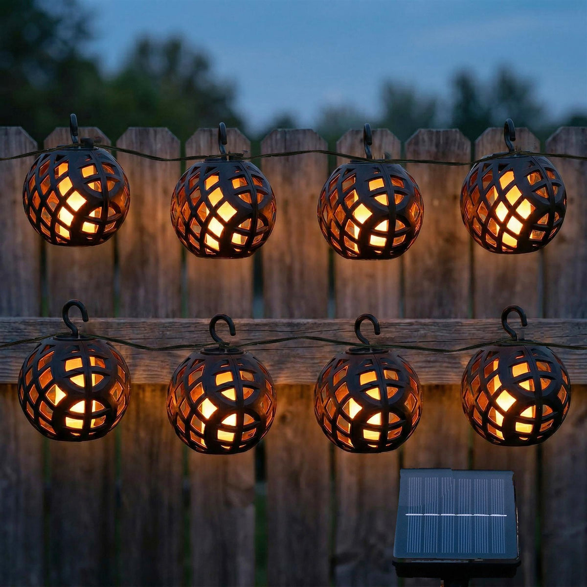 SOLASA 8 LED Solar Powered Fireball String Lights,  Dancing Flickering Flame Effect LED String Globe Hanging Lantern Lights for Outdoor