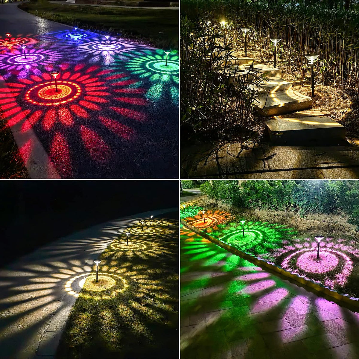 SOLASA Bright Solar Pathway Lights, Color Changing Plus Warm White LED Solar Lights Outdoor (4-Pack)