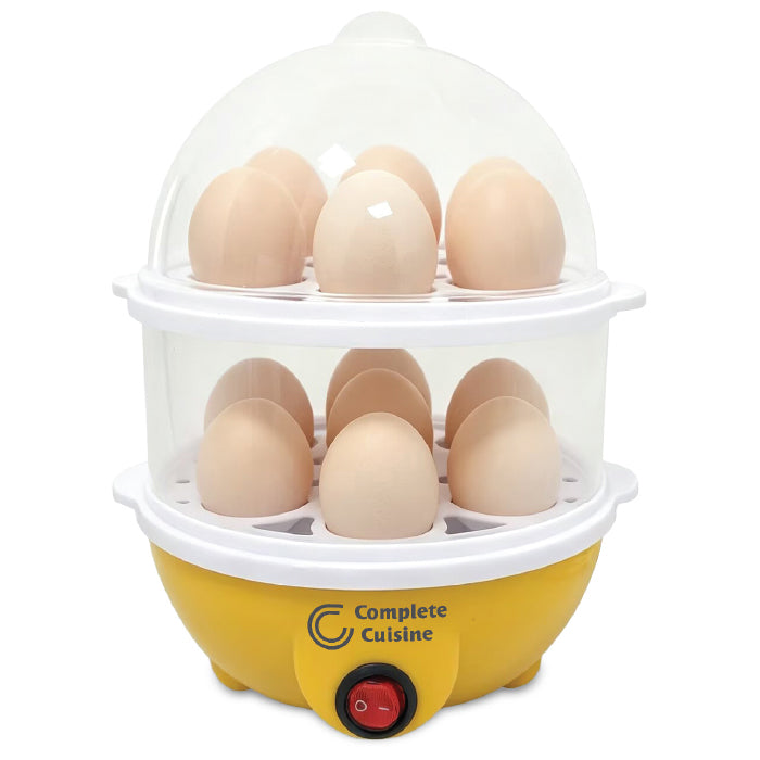 Complete Cuisine Double Layer Egg Cooker -Electric Egg Steamer Holds 14 Eggs-for Boil, Poach, Steam Eggs, Yellow