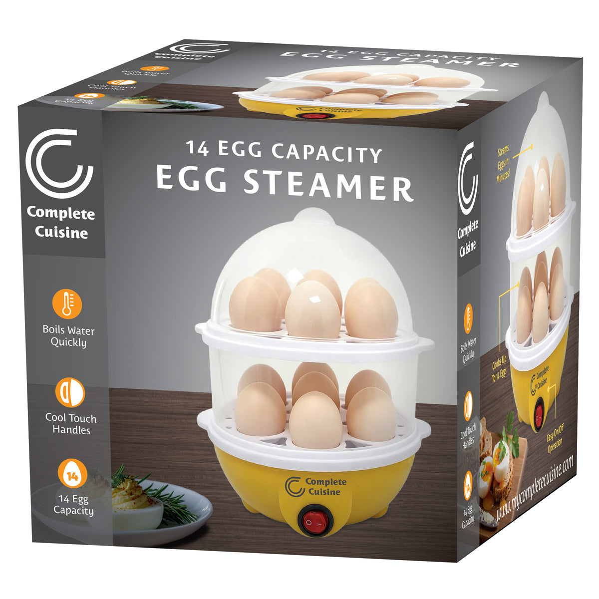 Complete Cuisine Double Layer Egg Cooker -Electric Egg Steamer Holds 14 Eggs-for Boil, Poach, Steam Eggs, Yellow