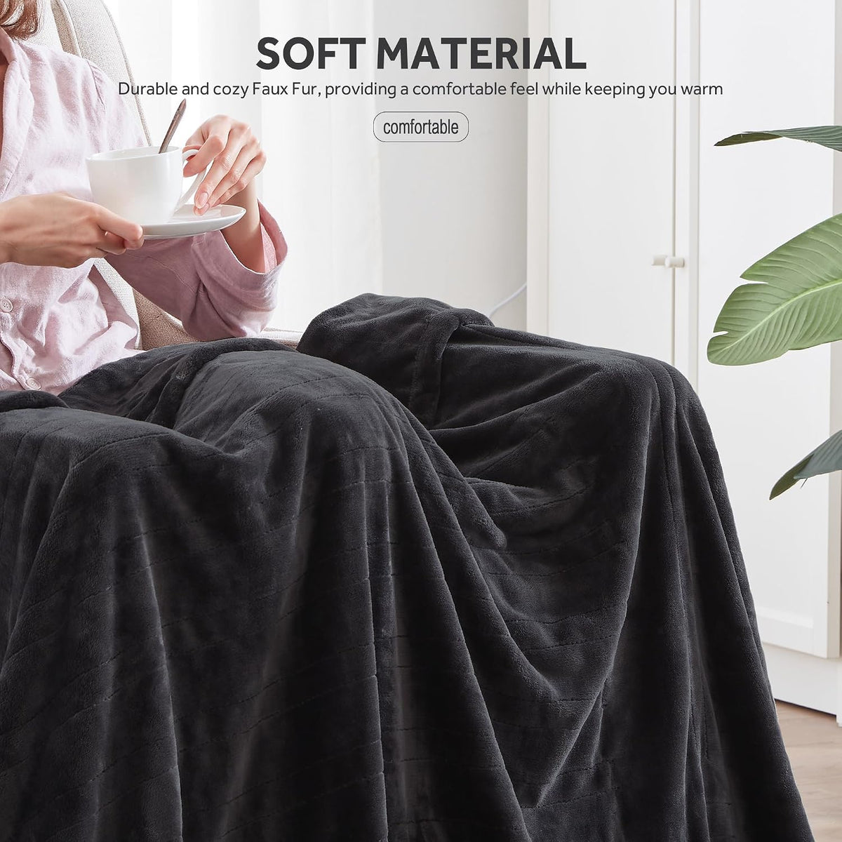 Warmrest Electric Blanket Heated Throw Blanket Soft Flannel, 6 Heat Levels Fast Heating, 1 to 10 Hours Auto-Off, Detachable Controller, Machine Washable