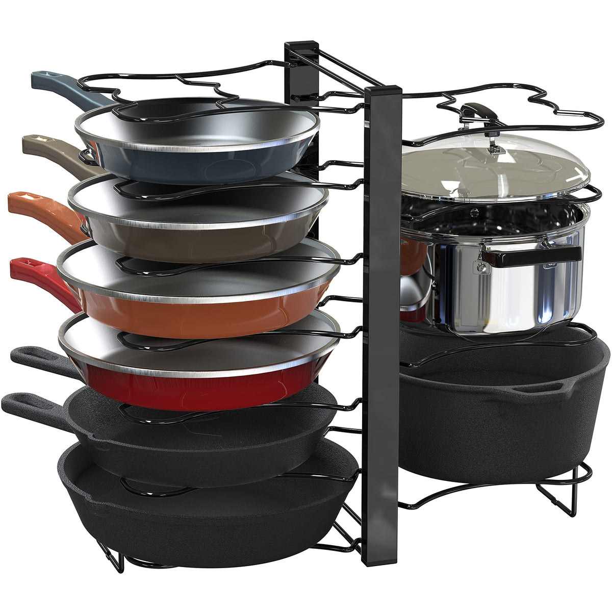 Simple Houseware 11 Compartments Height Adjustable Pan Organizer, Black