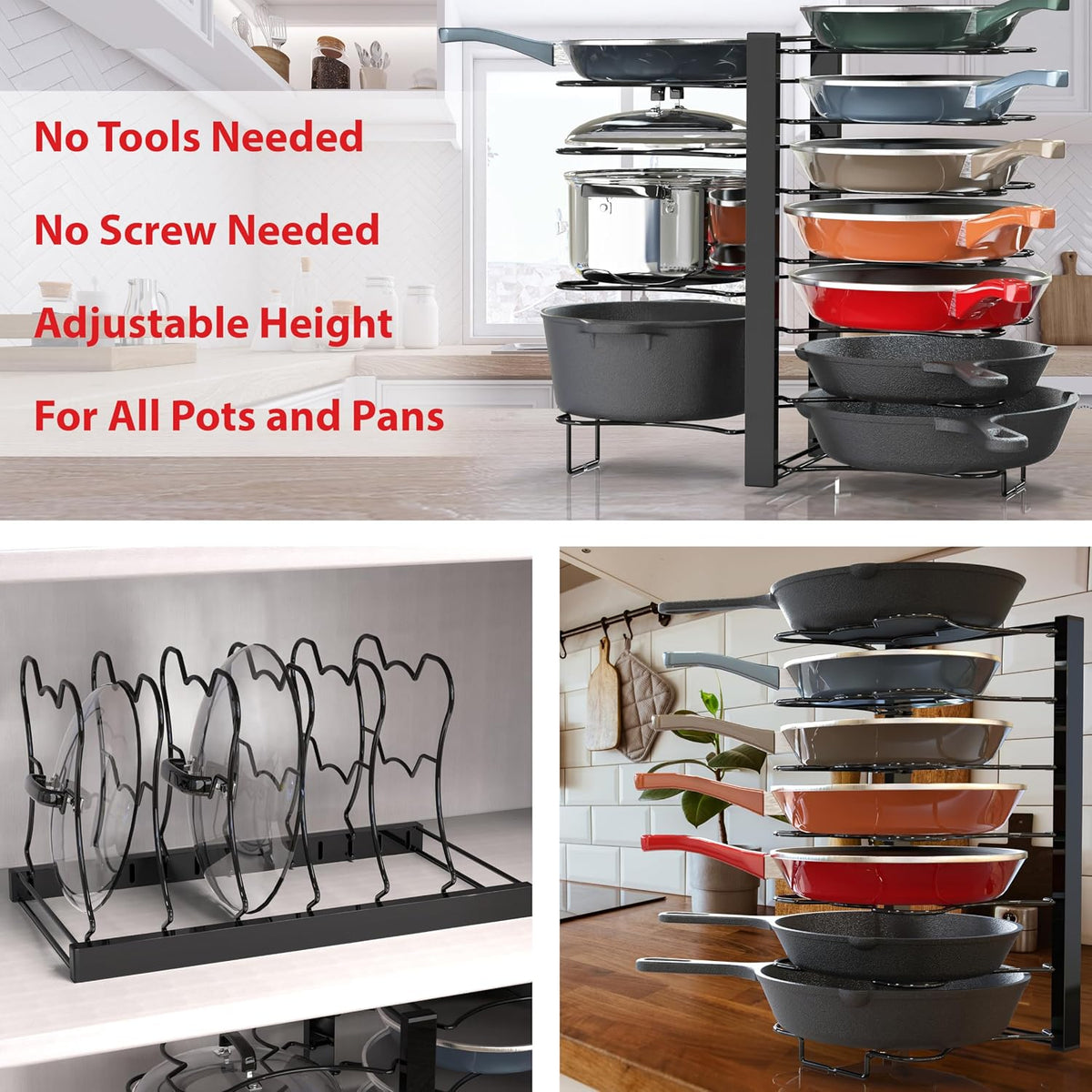 Simple Houseware 11 Compartments Height Adjustable Pan Organizer, Black
