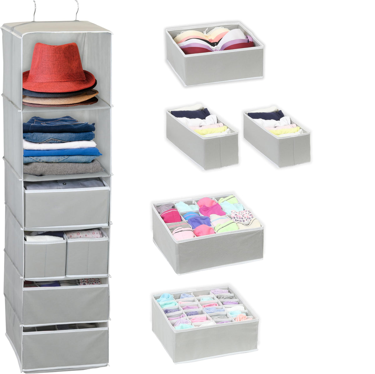Simple Houseware 6 Shelves Hanging Organizer with Drawers, Grey
