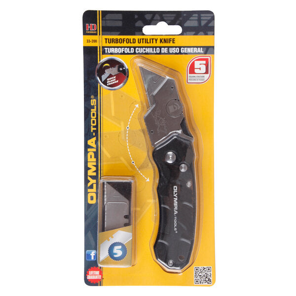Olympia Tools Turbofold Utility Knife, Black