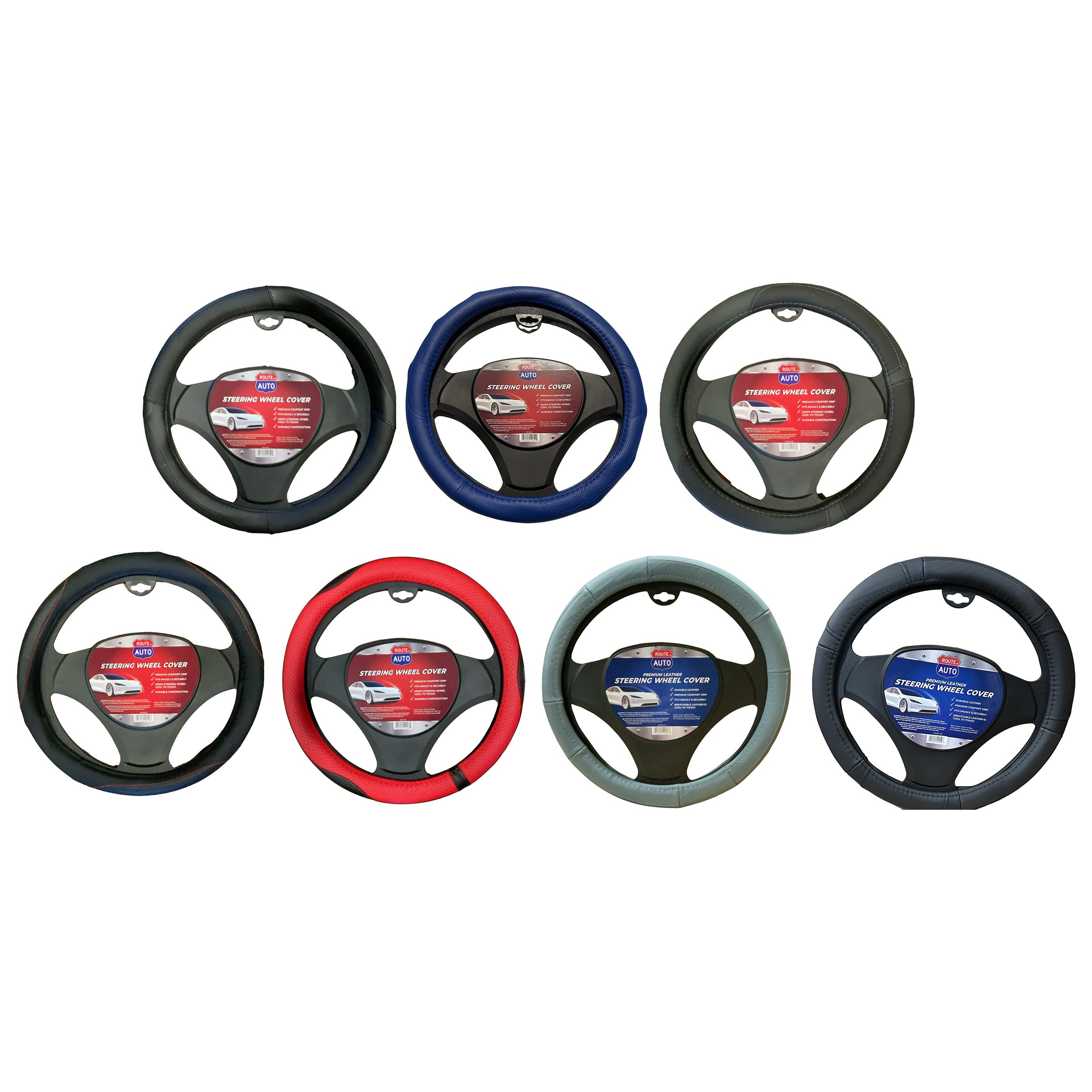 Route Auto 15" Anti Slip Steering Wheel Cover with Universal Stretch Fit (fits most vehicles)