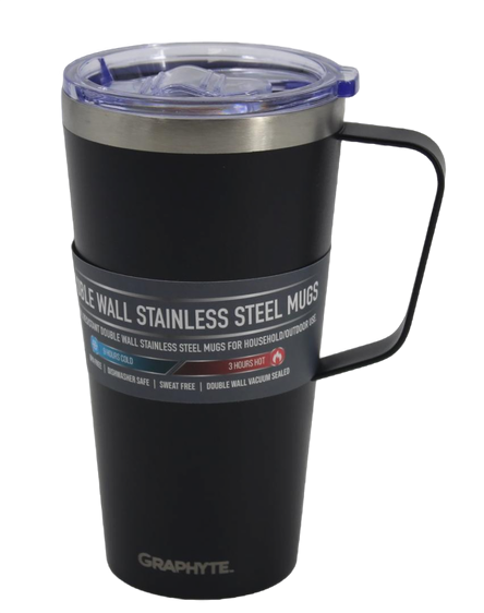 GRAPHYTE Double Wall Vacuum Insulated Stainless Steel Mugs with Handle and Slider Lid, Assorted Colors and Sizes
