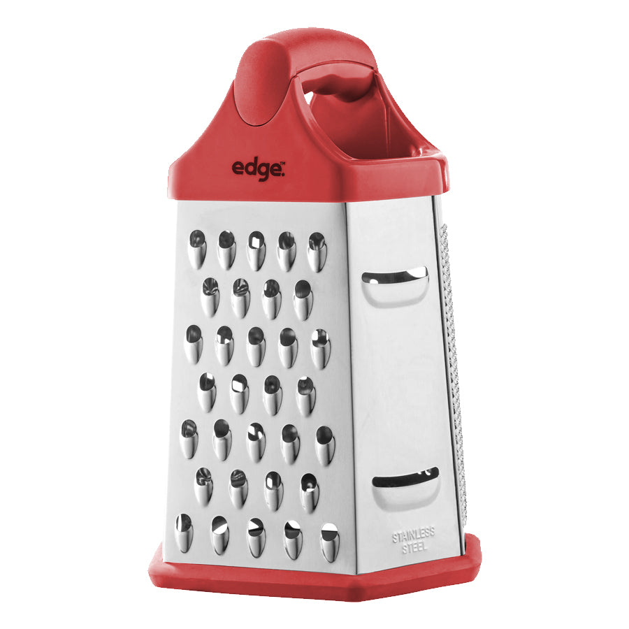 Edge Stainless Steel 6 Sided Grater with Silicone Non Skid Base and TPR Handles, Red