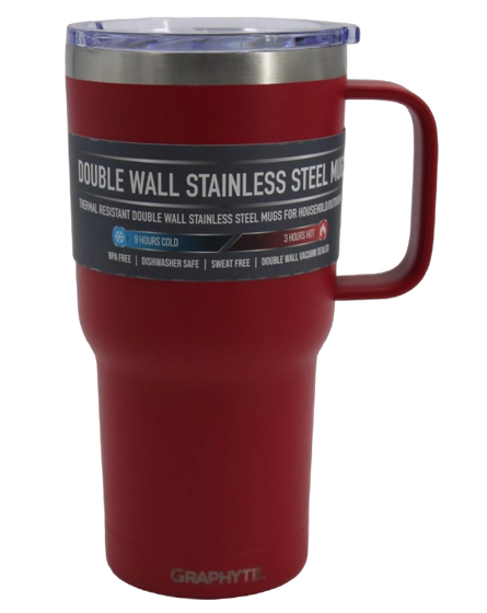 GRAPHYTE Double Wall Vacuum Insulated Stainless Steel Mugs with Handle and Slider Lid, Assorted Colors and Sizes