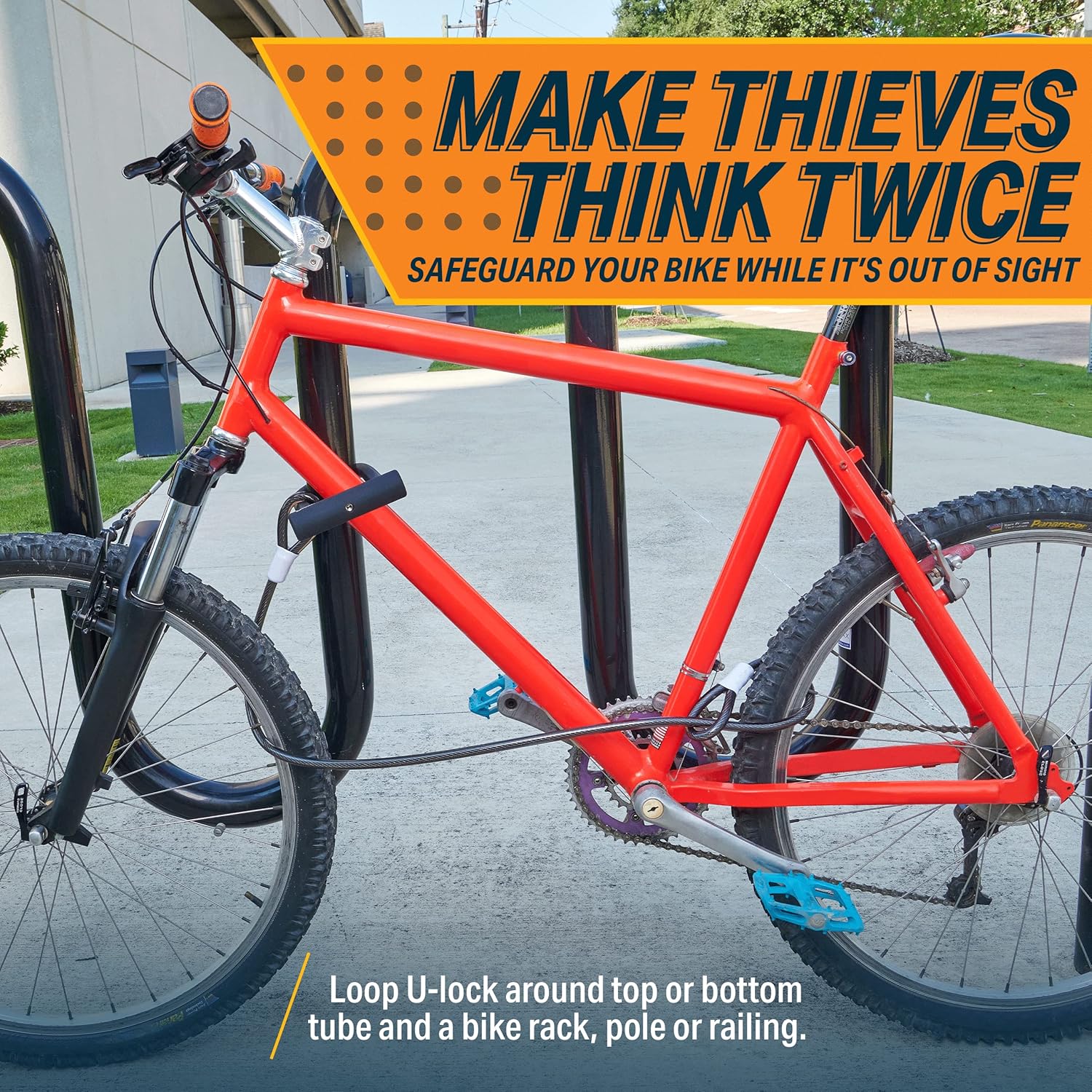 Bikeroo Bike U Lock with Cable - Heavy Duty 17mm U Shaped Lock for Bicycle Security