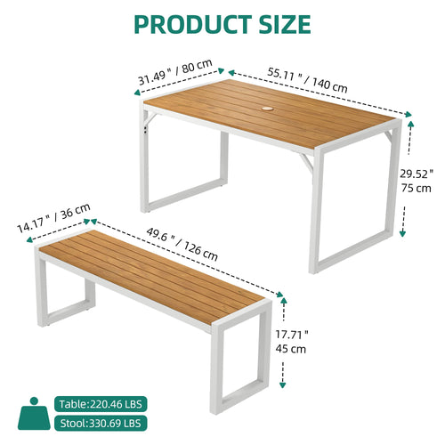YITAHOME All-Weather Patio Dining Table and Bench with Faux Wood, for 4-6 People