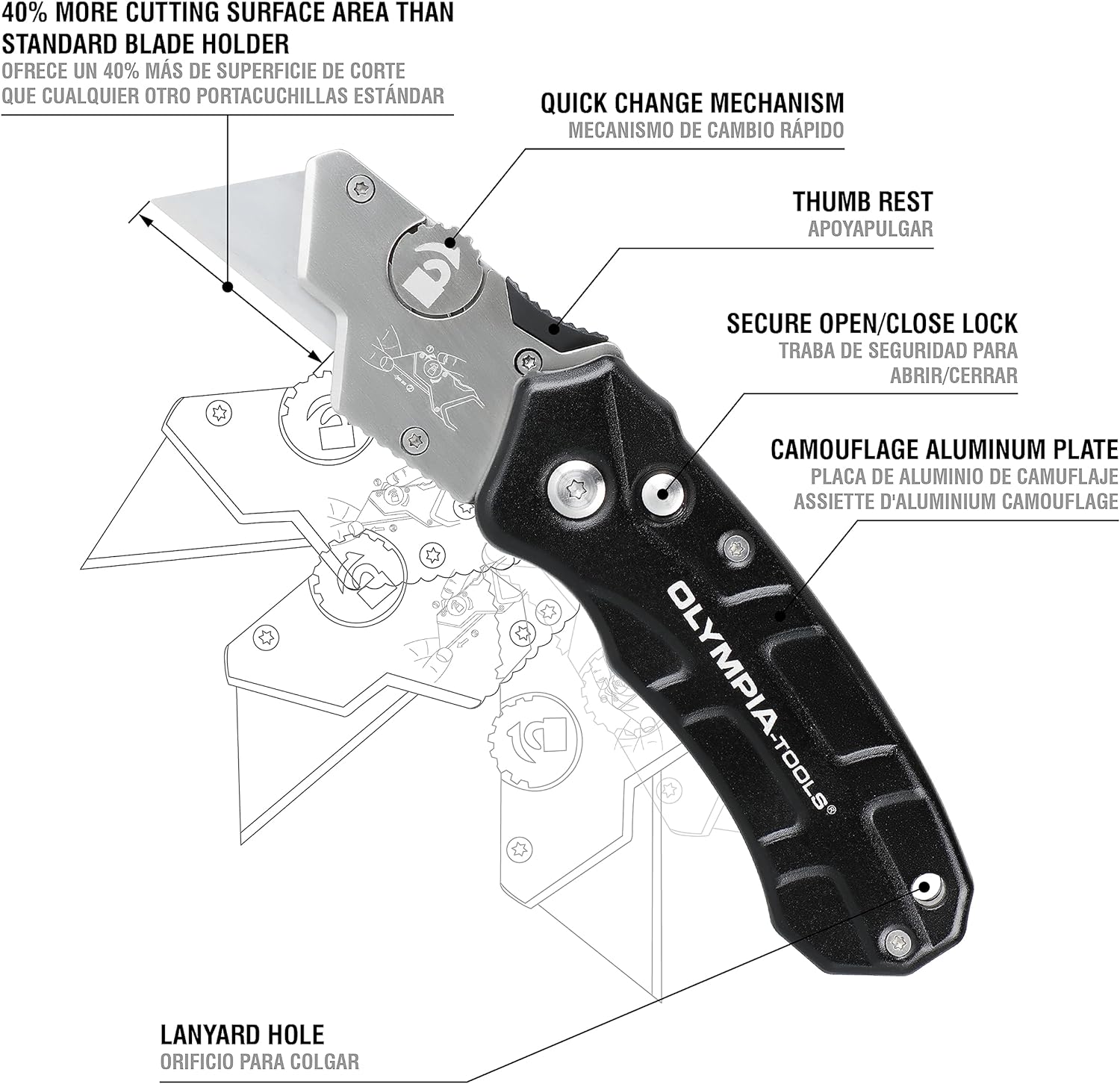 Olympia Tools Turbofold Utility Knife, Black