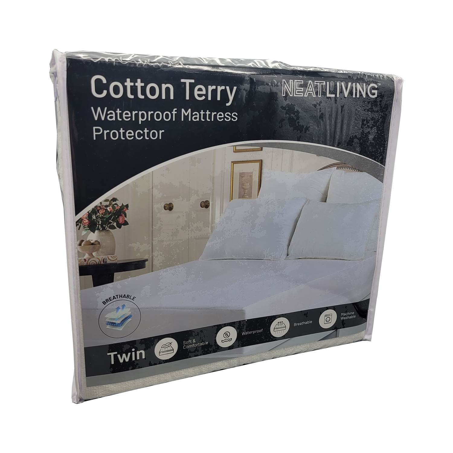 Neat-Living Cotton Terry Waterproof Mattress Protector, Assorted Sizes