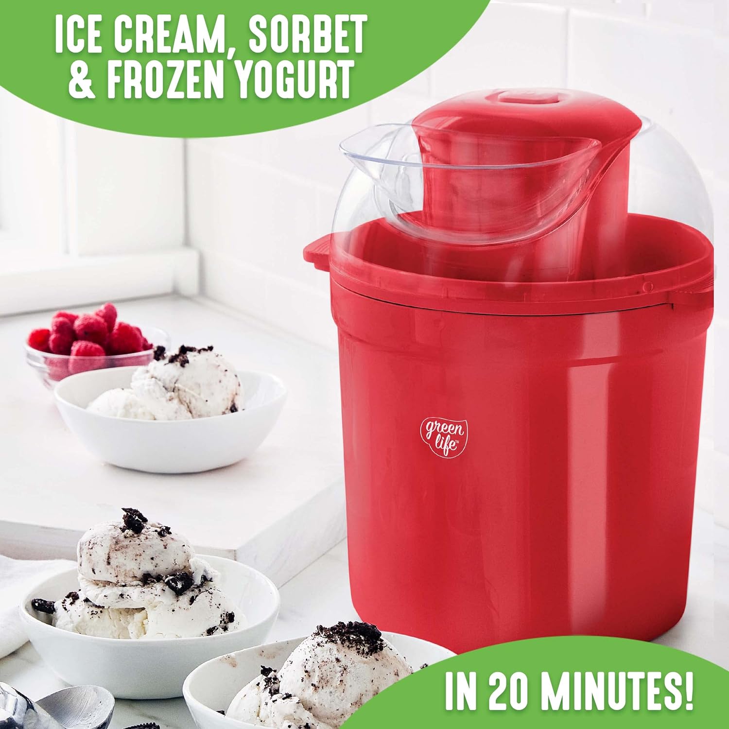 GreenLife Healthy Ceramic Nonstick 1.5QT Express Ice Cream Maker, Red