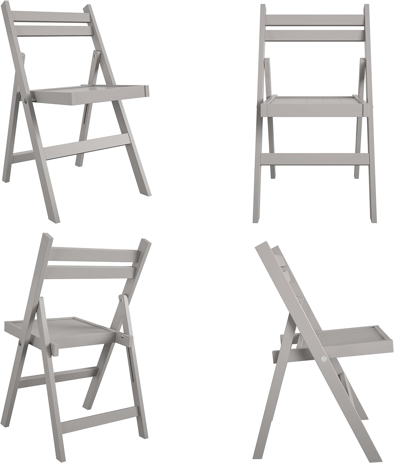 CoscoProducts COSCO XL Wood Slat Back Folding Chair, 2-Pack, Gray Grey