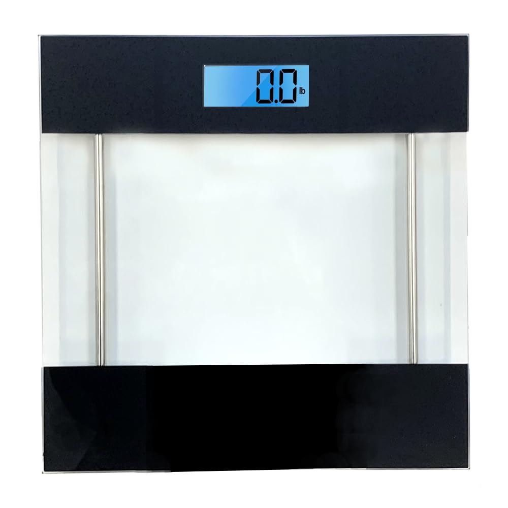 CAMEO Bathroom Body Scale with a Large LCD Backlight Display and Tempered Glass, Batteries Included, 400lbs (Black)