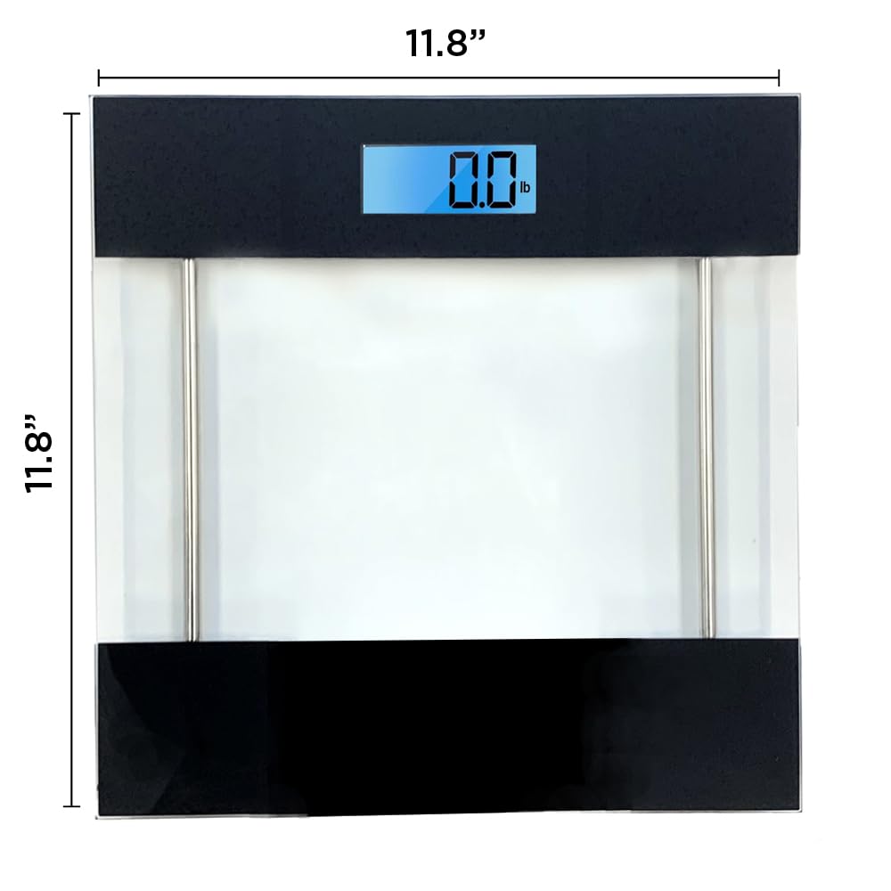 CAMEO Bathroom Body Scale with a Large LCD Backlight Display and Tempered Glass, Batteries Included, 400lbs (Black)