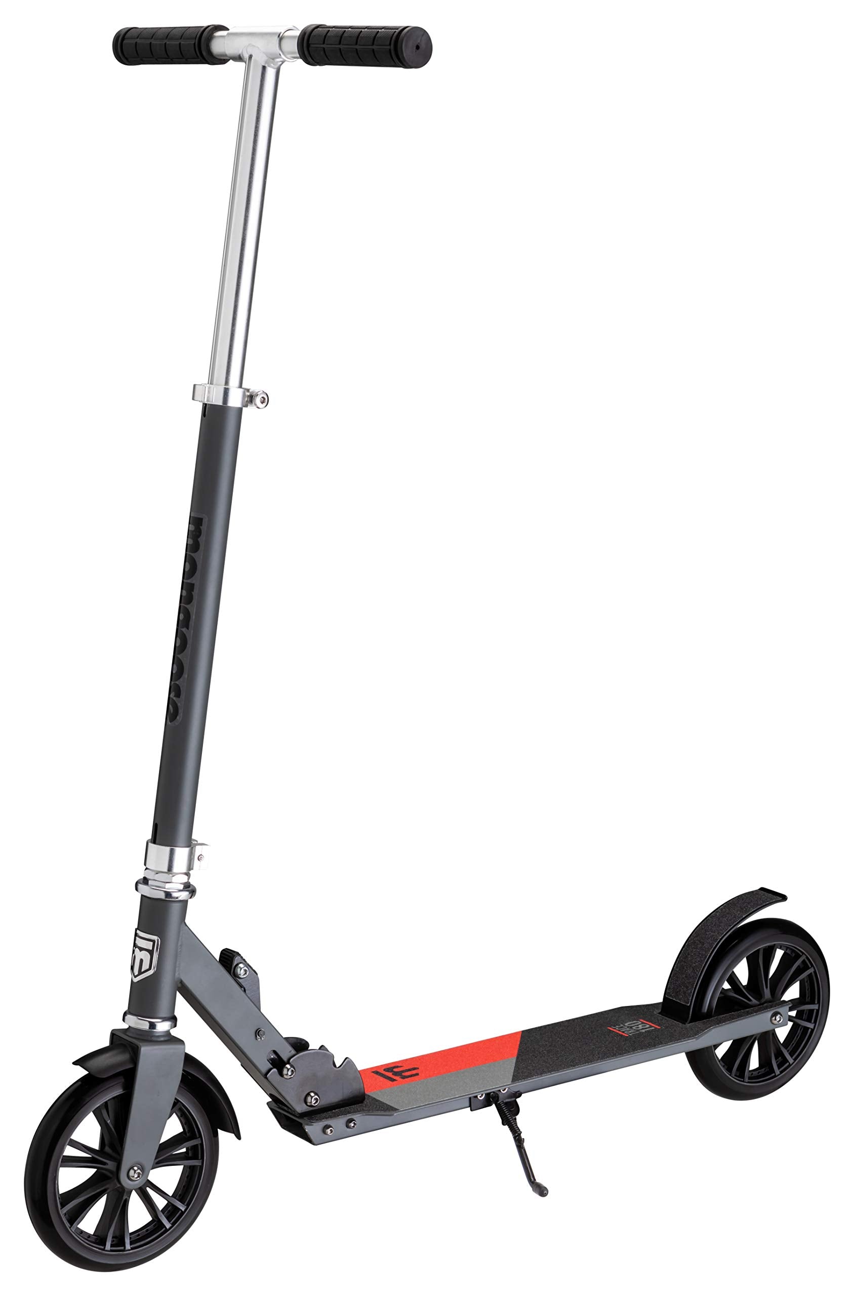 Mongoose Trace Youth Kick Scooter Folding Design, Regular, Lighted, and Air Filled Wheels, Multiple Colors Trace 180 Grey/Red