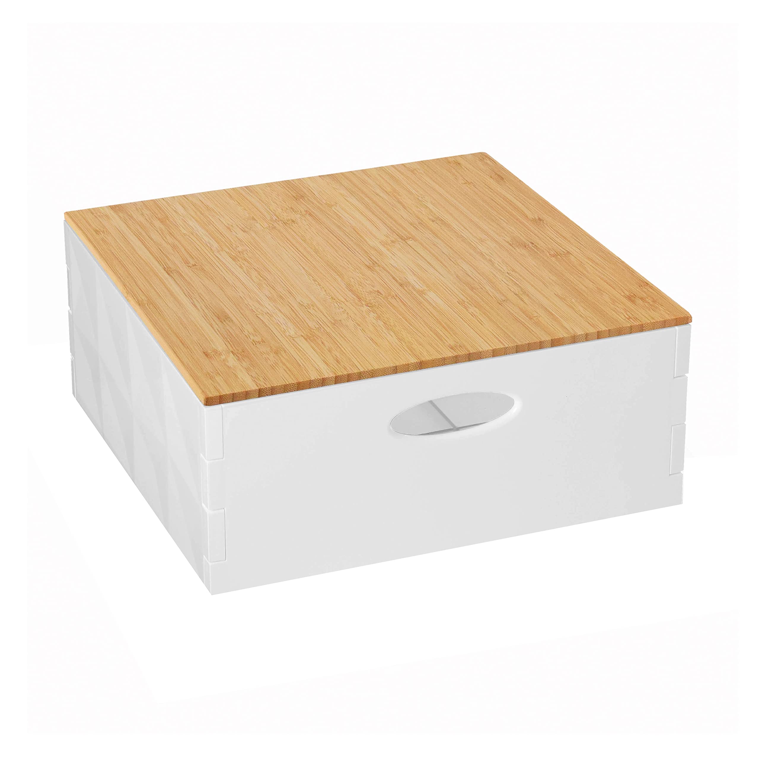 Home+Solutions Plastic and Bamboo White Medium Crystal Bin - Multipurpose Storage Container (81521) Medium White