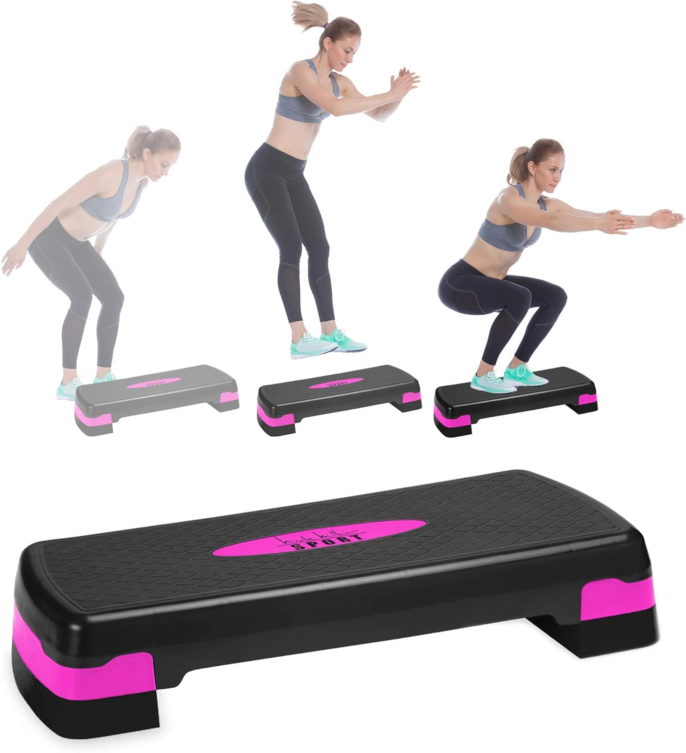 Nicole Miller Aerobic Exercise Step Deck, Adjustable Workout Fitness Stepper Exercise Platform with Risers