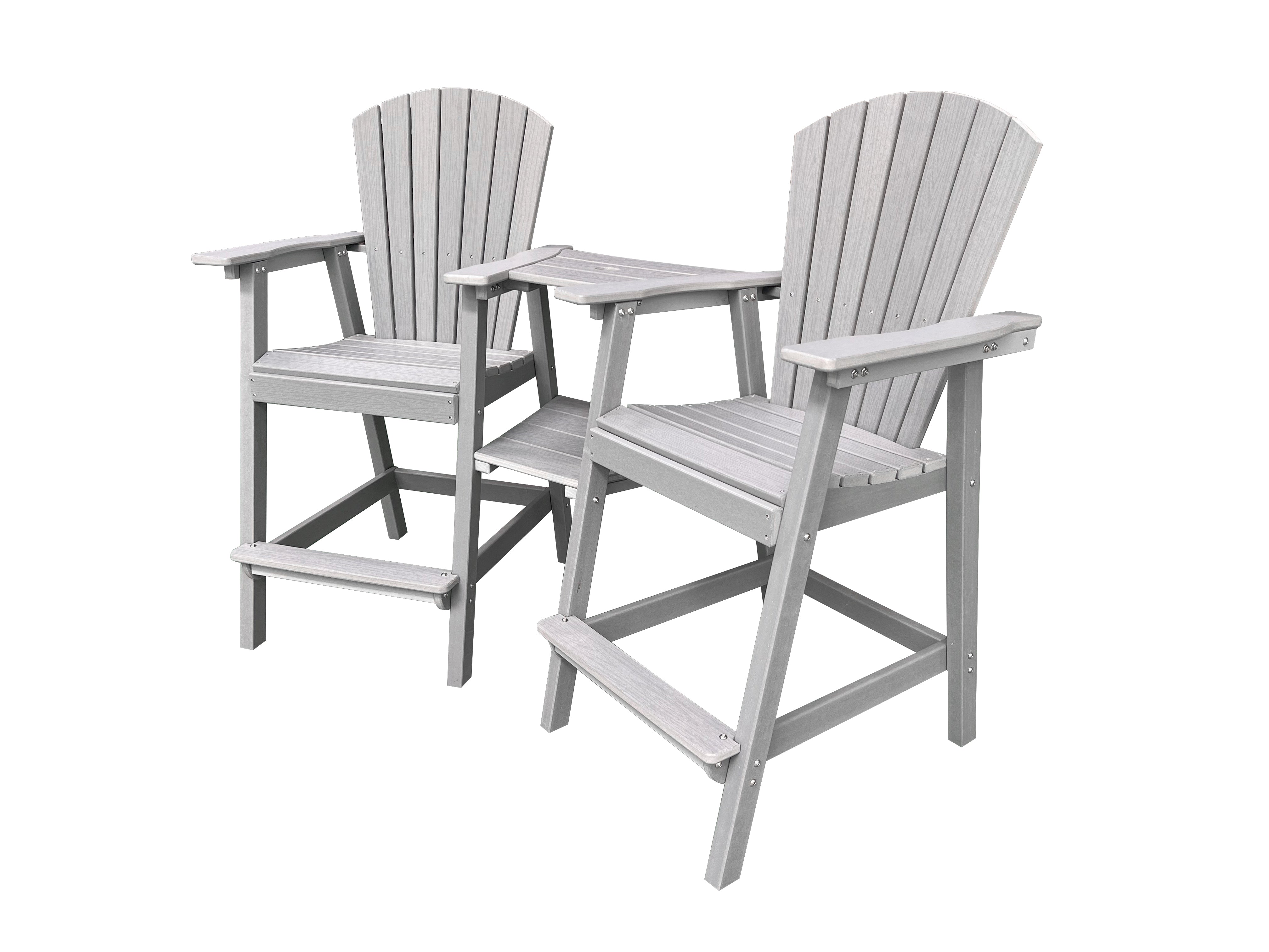 Set of 2 Tall Adirondack Chairs with Connecting Double Tables