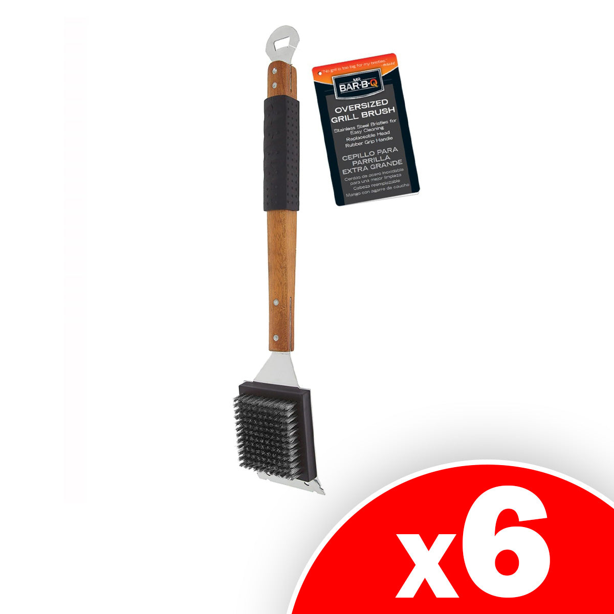 Mr. Bar-B-Q - Oversized Finger/Rubber Grip Grill Brush, 6 Pack