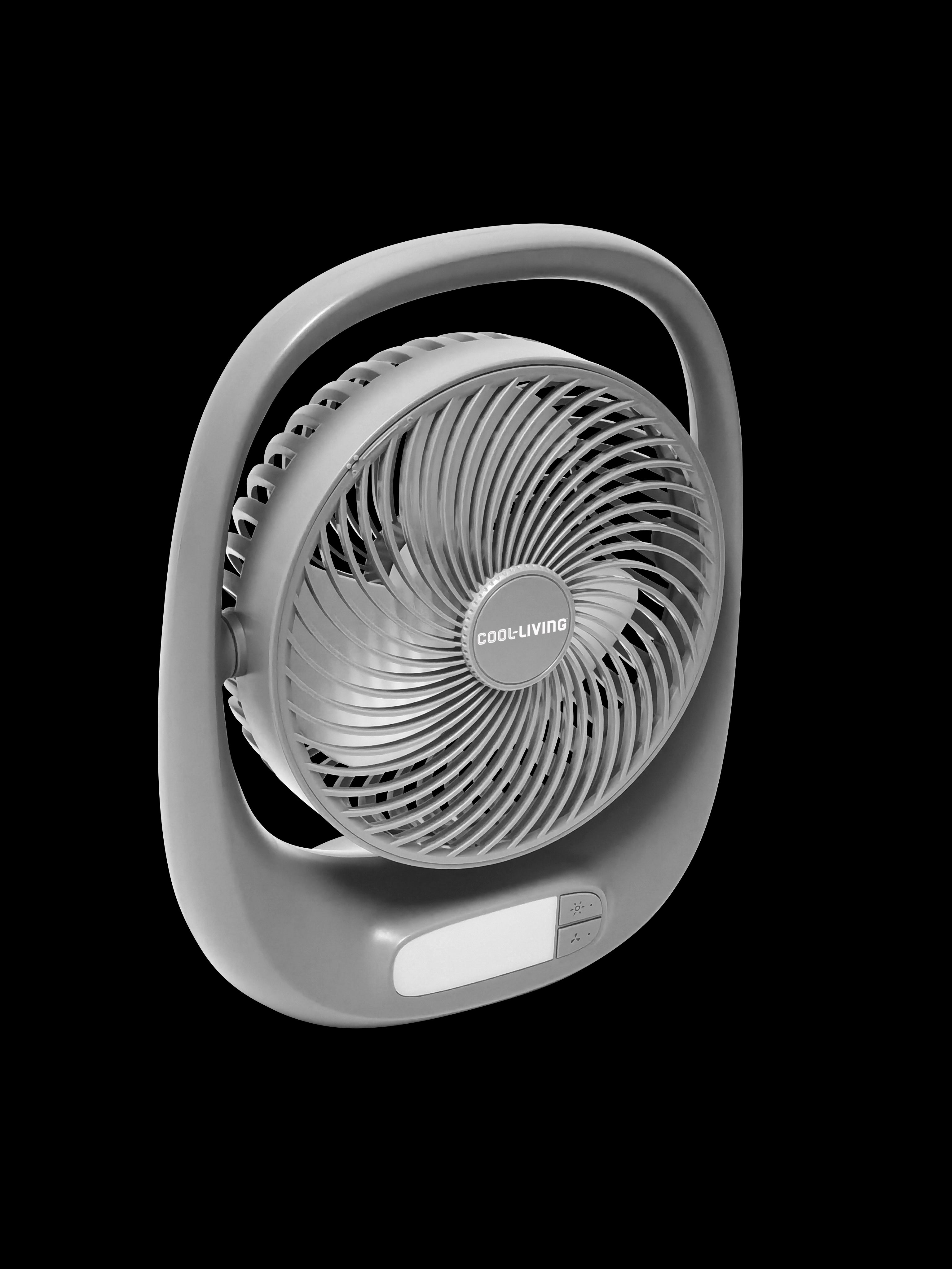 Portable Rechargeable Fan with LED Night Light, Asst Black, Silver, & White