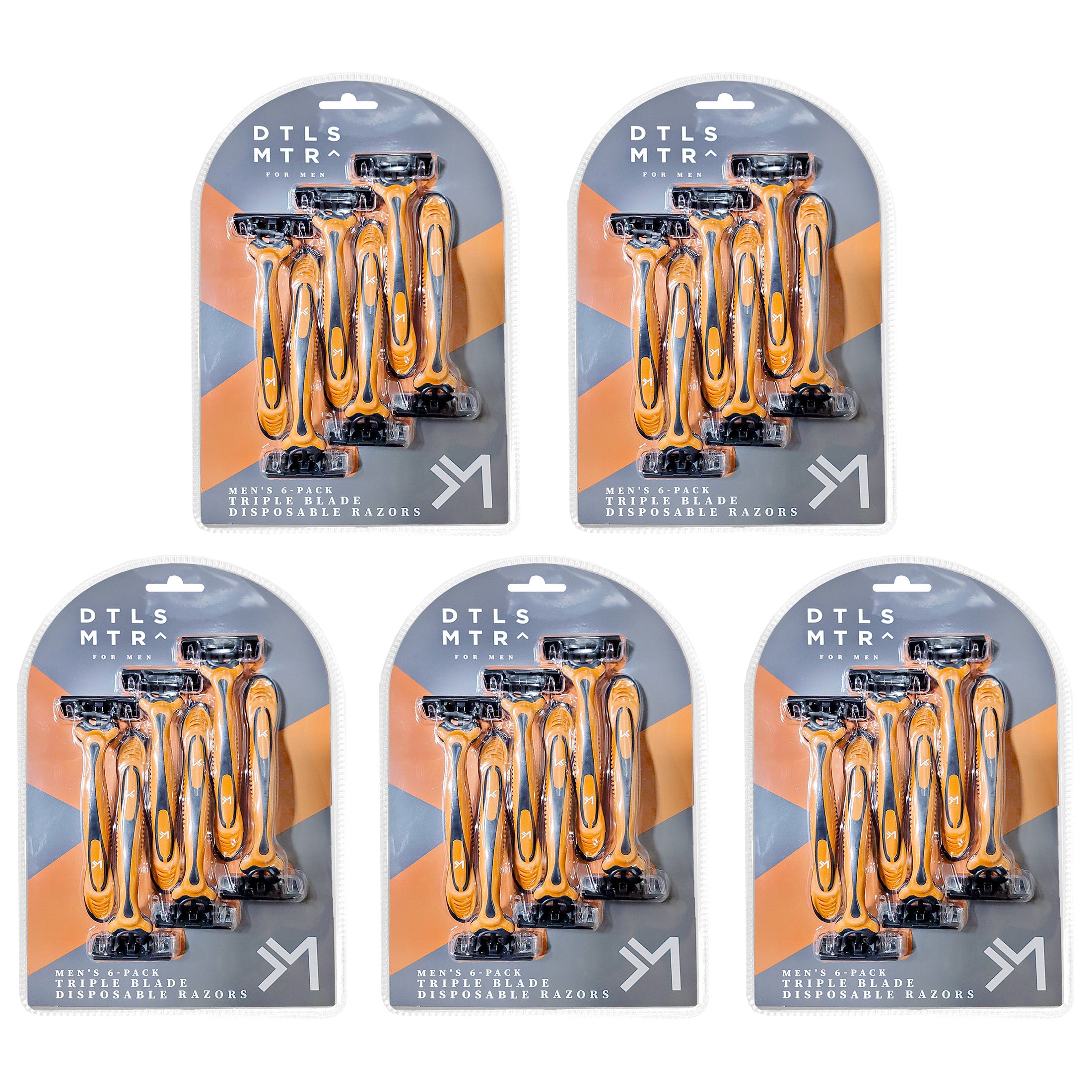 Orange Men's Disposable Razors Triple Blade Aloe & Vitamin E, 5 Packs of 6 (30 Total)