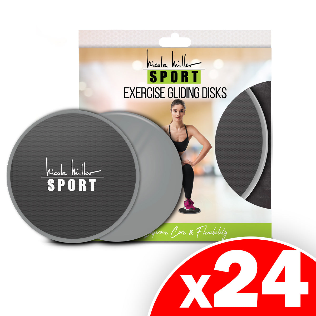 Nicole Miller Sport Exercise Gliding Discs, 24 Packs of 2