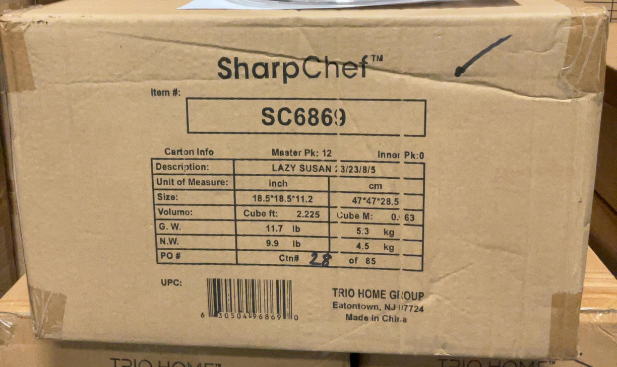 SharpChef Round Plastic Clear Lazy Susan Turntable Food Storage Container for Kitchen, 9" x 9" x 3.5"