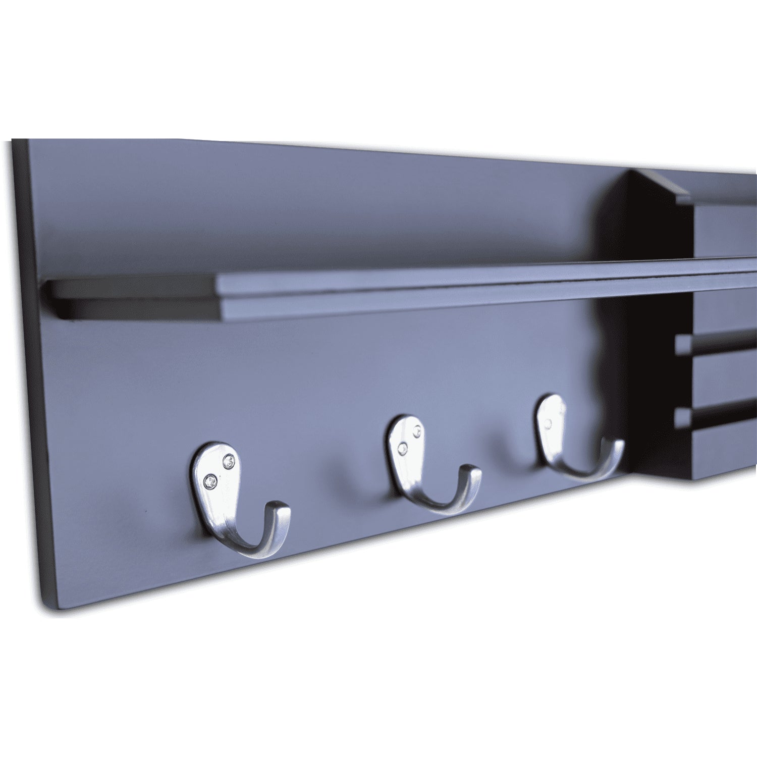 Ballucci Mail Holder and Coat Key Rack, Wood Entryway Wall Shelf Organizer with 3 Hooks, Black
