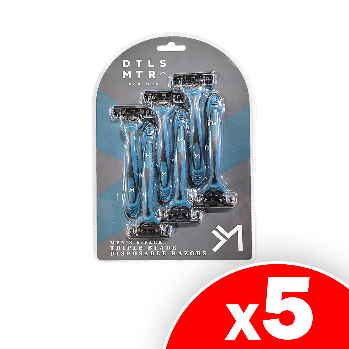 Blue Men's Disposable Razors Triple Blade Aloe & Vitamin E, 5 Packs of 6 (30 Total)
