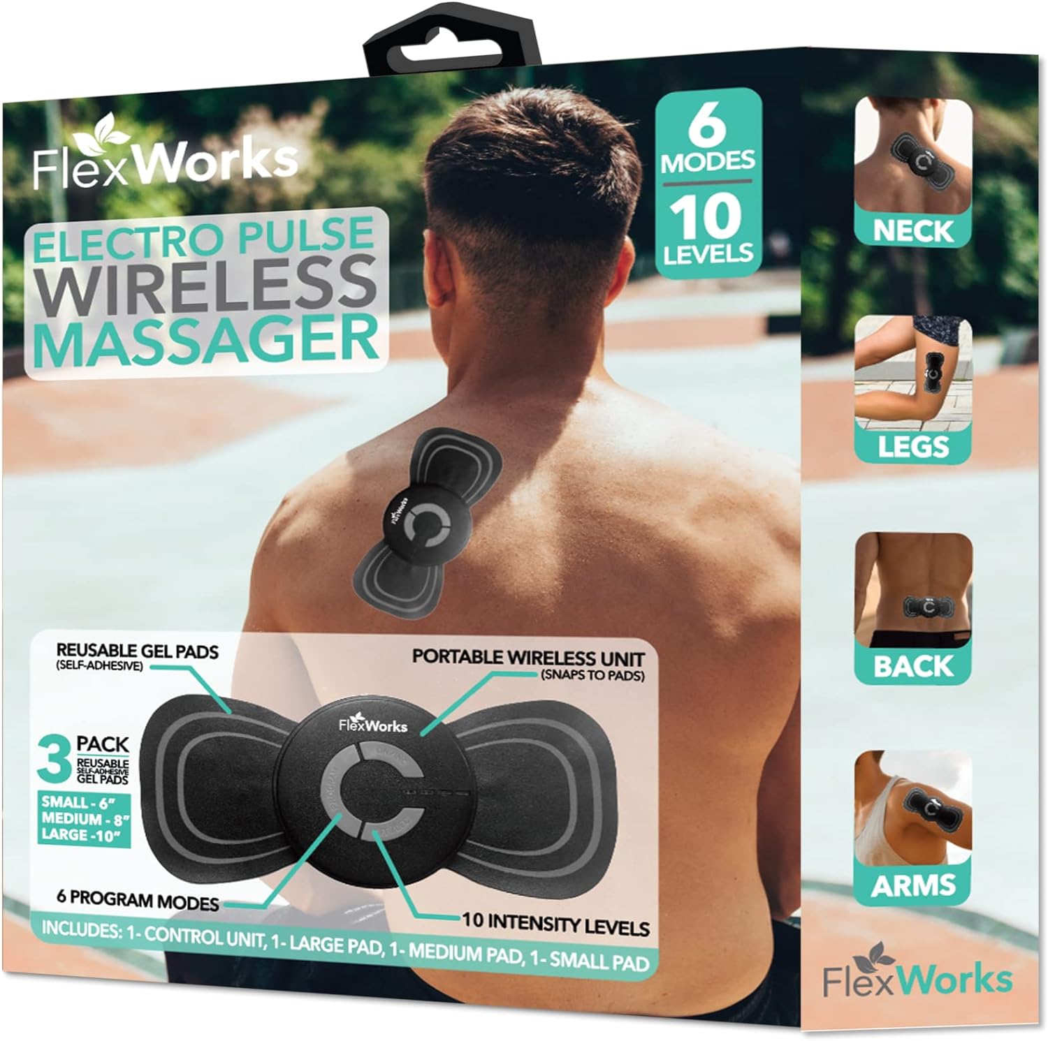 FlexWorks Electro Pulse Simulated Massage Therapy for Lower Back, Arm, Foot, Shoulder, and Arthritis Pain Wireless Massager