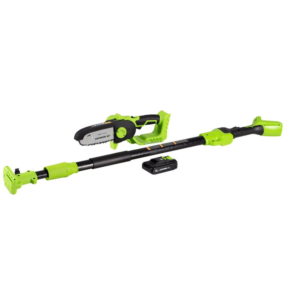 Earthwise Power Tools by ALM LCS0620P 2-in-1 6-in. Cordless Mini Chainsaw, Pole Chainsaw. 20-volt 2Ah Battery and Charger Included, Green 2-in-1 20-Volt Pole Chainsaw