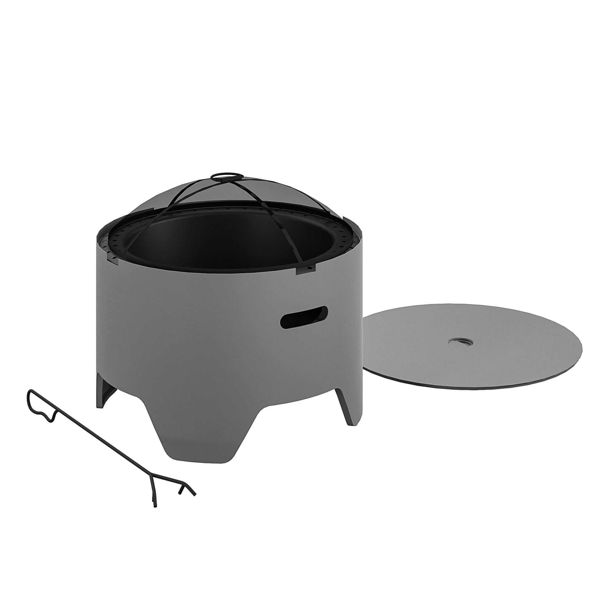 COSCO Outdoor 23" Round Wood Burning Fire Pit with Rain Cover and Accessories, Steel, Gray
