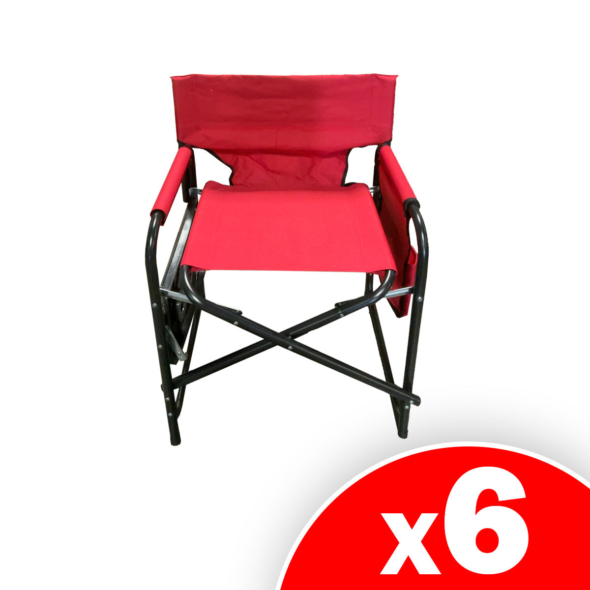 Folding Directors Chair Outdoor Camping Chair with Side Table & Pockets, Red, 6 Pack