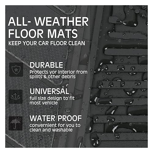 4-Piece Premium Rubber Floor Mat for Cars, SUVs and Trucks, All Weather Protection, Universal Trim to Fit, 4 Pack