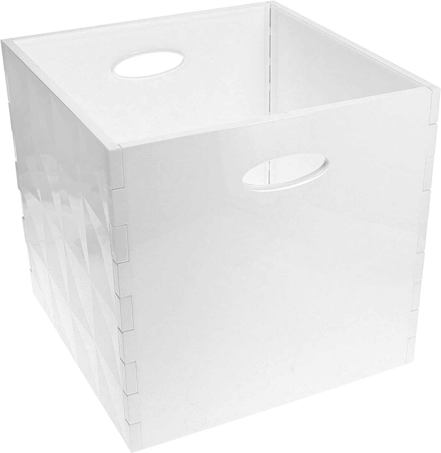 Home+Solutions Plastic and Bamboo White Large Crystal Bin - Multipurpose Storage Container (81534) Large White
