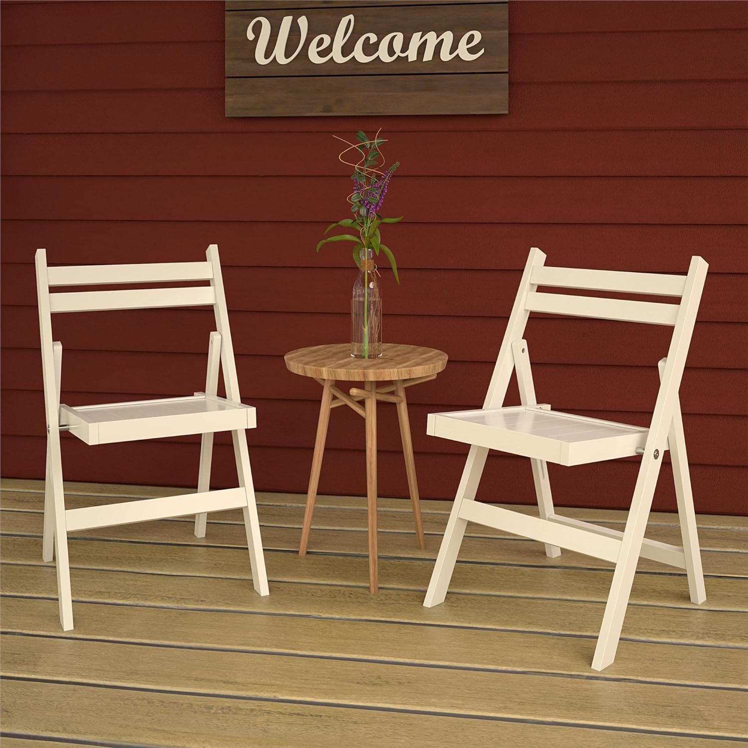 CoscoProducts  XL Wood Slat Back Folding Chair, 2-Pack, White