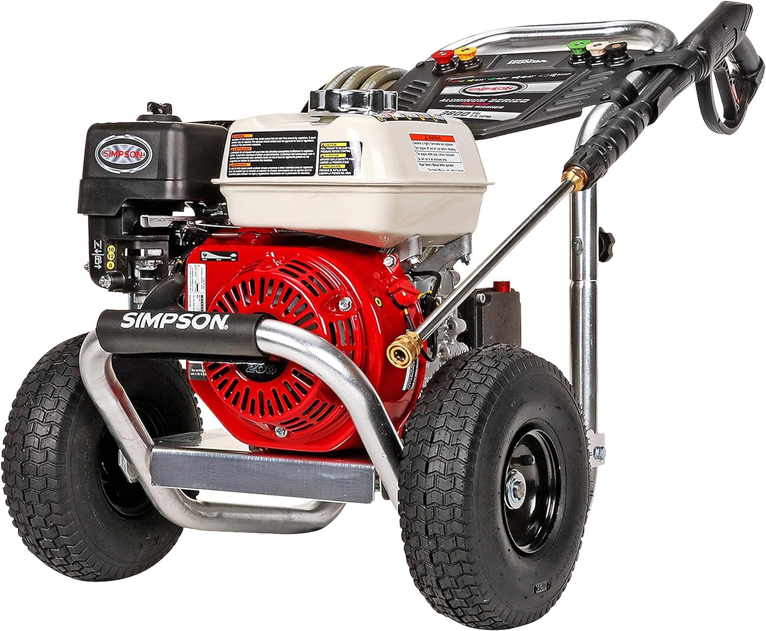 SIMPSON Cleaning ALH3425 Aluminum Series 3600 PSI Gas Pressure Washer, 2.5 GPM, Honda GX200 Engine, Includes Spray Gun and Extension Wand, 5 QC Nozzle Tips, 5/16-inch x 35-foot MorFlex Hose, 49-State 3600 PSI Honda GX200 (Refurbished)