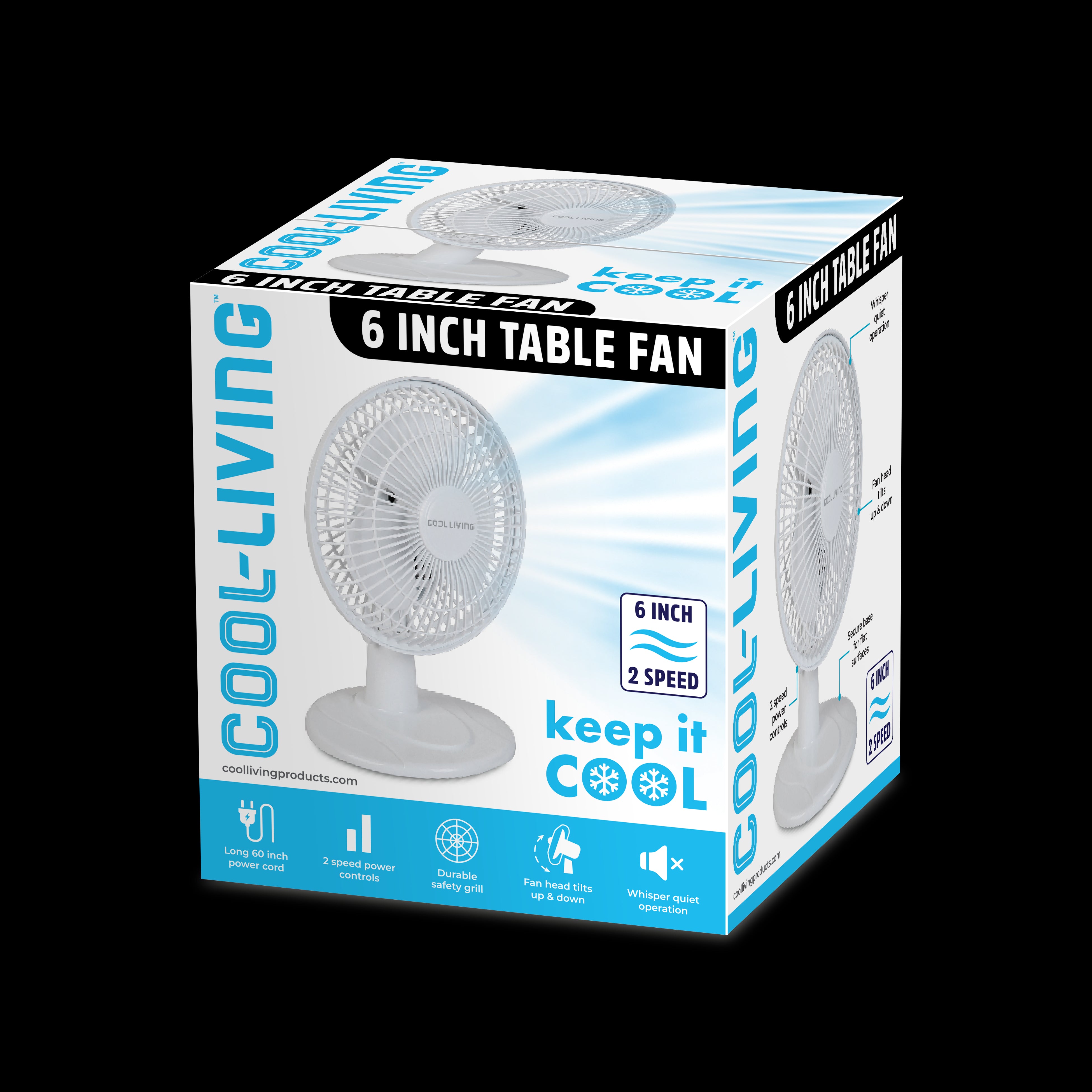 6" Electric Portable, Quiet, Indoor 2-Speed Desk Fan with Fully Adjustable Tilt, 12 Pack