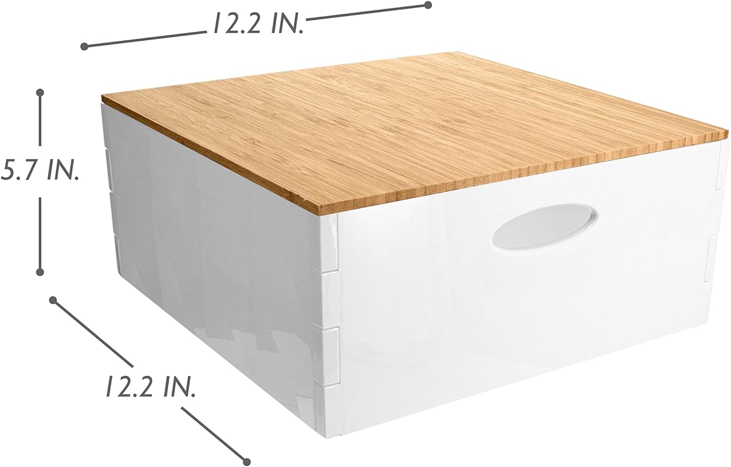 Home+Solutions Plastic and Bamboo White Medium Crystal Bin - Multipurpose Storage Container (81521) Medium White